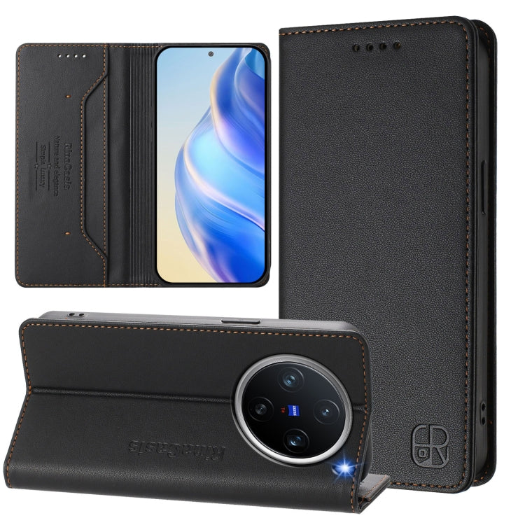 RC01 Dual-Folded Magnetic Suction RFID Leather Phone Case, For vivo Y19s 4G Global, For vivo X200, For vivo X200 Pro mini