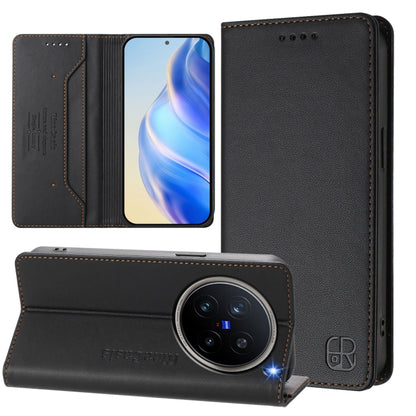 RC01 Dual-Folded Magnetic Suction RFID Leather Phone Case, For vivo X200 Pro, For vivo V40 Lite 5G IDN, For vivo V40e 5G India / iQOO Z9s 5G