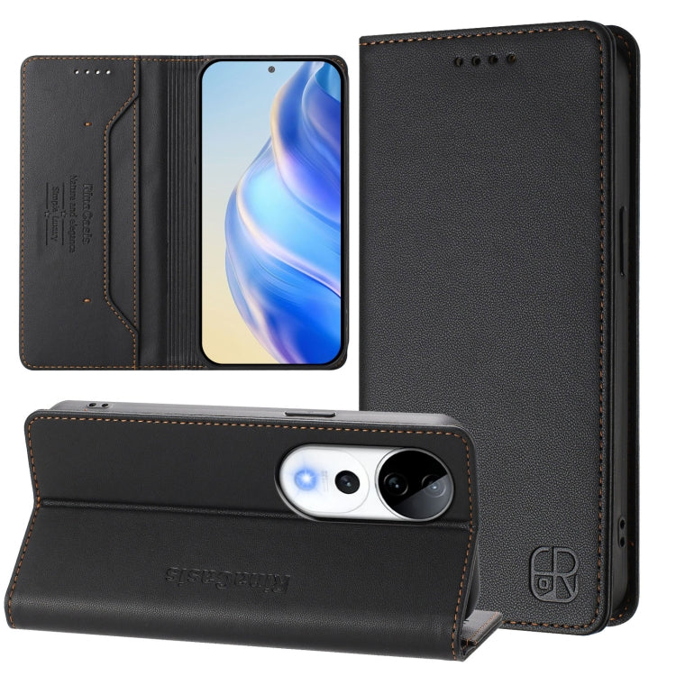 RC01 Dual-Folded Magnetic Suction RFID Leather Phone Case, For vivo V40 5G / V40 Pro 5G Global, For vivo Y300 Pro, For vivo iQOO Z9s Pro / T3 Pro India