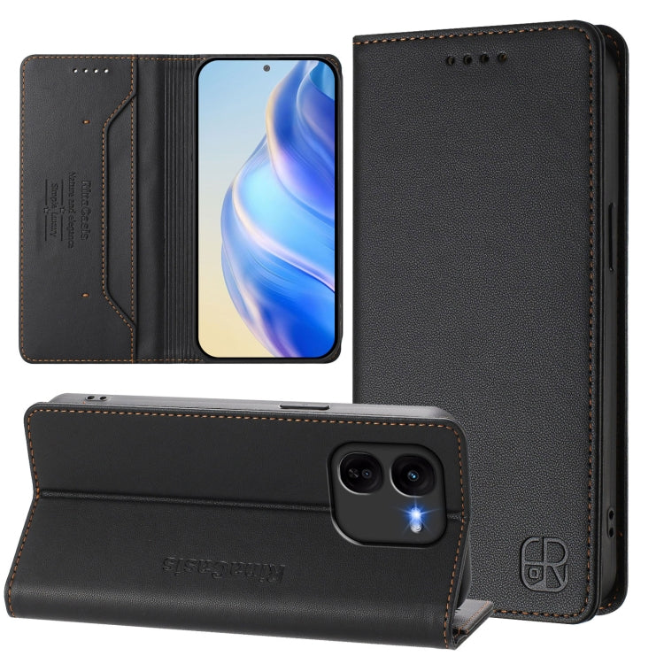 RC01 Dual-Folded Magnetic Suction RFID Leather Phone Case, For vivo iQOO Z9x, For vivo iQOO Z9 5G / Z9 Turbo 5G, For vivo Y100 5G IDN / Y200e 5G