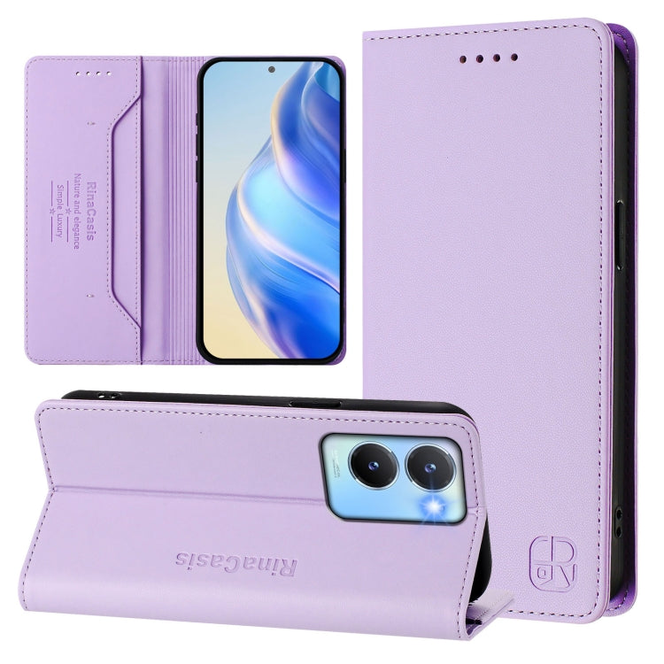 RC01 Dual-Folded Magnetic Suction RFID Leather Phone Case, For vivo Y78+ 5G / Y78 5G Global, For vivo Y56 5G / Y16 / Y02s 4G Global, For vivo Y100 5G Global