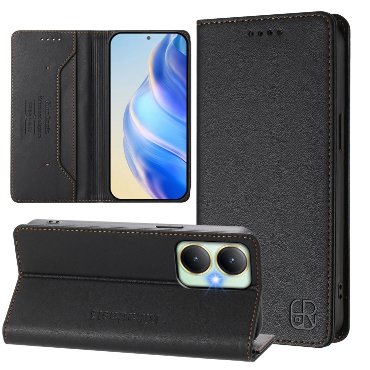 RC01 Dual-Folded Magnetic Suction RFID Leather Phone Case, For vivo Y52s 5G / Y72 5G India, For vivo Y30 4G Global, For vivo Y27 4G 2023 Global