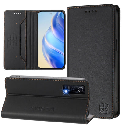 RC01 Dual-Folded Magnetic Suction RFID Leather Phone Case, For vivo V27 5G / V27 Pro Global, For vivo V27e 4G / T2 4G Global, For vivo Y72 5G / iQOO Z3 / Y52 5G