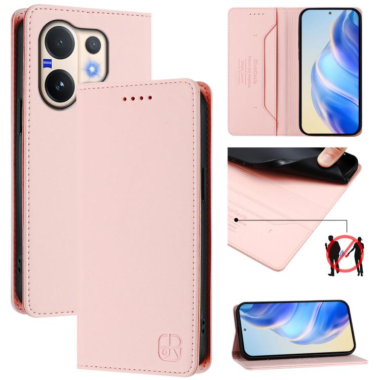 RC01 Dual-Folded Magnetic Suction RFID Leather Phone Case, For vivo Y400 4G, For vivo V60 5G Curved Global, For vivo S30 Pro mini