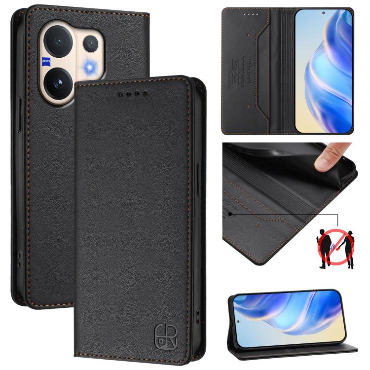 RC01 Dual-Folded Magnetic Suction RFID Leather Phone Case, For vivo Y400 4G, For vivo V60 5G Curved Global, For vivo S30 Pro mini