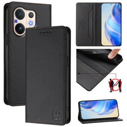 RC01 Dual-Folded Magnetic Suction RFID Leather Phone Case, For vivo Y400 4G, For vivo V60 5G Curved Global, For vivo S30 Pro mini