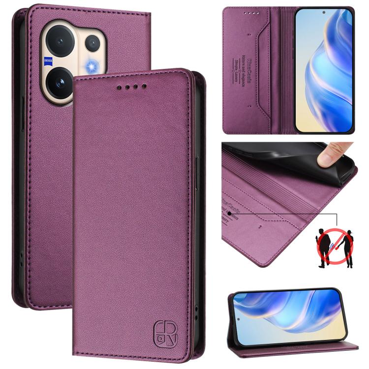 RC01 Dual-Folded Magnetic Suction RFID Leather Phone Case, For vivo Y400 4G, For vivo V60 5G Curved Global, For vivo S30 Pro mini