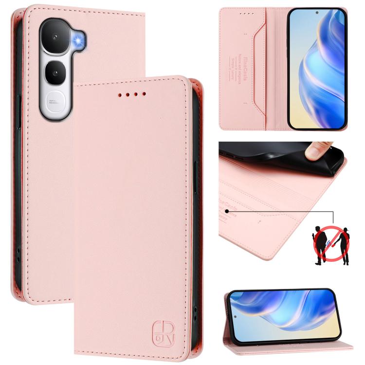 RC01 Dual-Folded Magnetic Suction RFID Leather Phone Case, For vivo Y400 4G, For vivo V60 5G Curved Global, For vivo S30 Pro mini