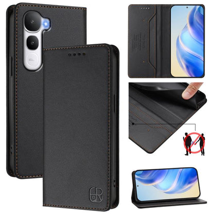 RC01 Dual-Folded Magnetic Suction RFID Leather Phone Case, For vivo Y400 4G, For vivo V60 5G Curved Global, For vivo S30 Pro mini