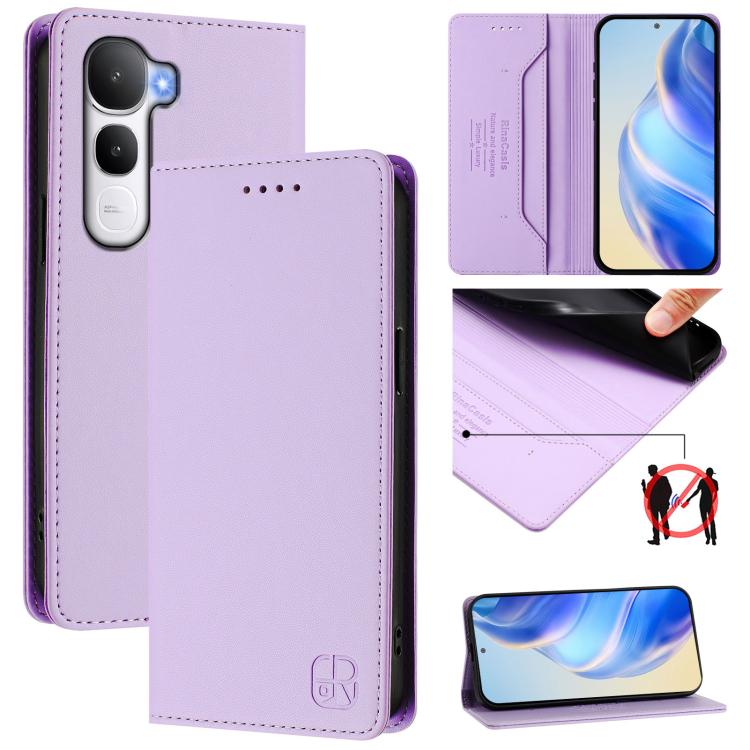 RC01 Dual-Folded Magnetic Suction RFID Leather Phone Case, For vivo Y400 4G, For vivo V60 5G Curved Global, For vivo S30 Pro mini