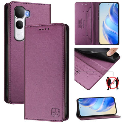RC01 Dual-Folded Magnetic Suction RFID Leather Phone Case, For vivo Y400 4G, For vivo V60 5G Curved Global, For vivo S30 Pro mini