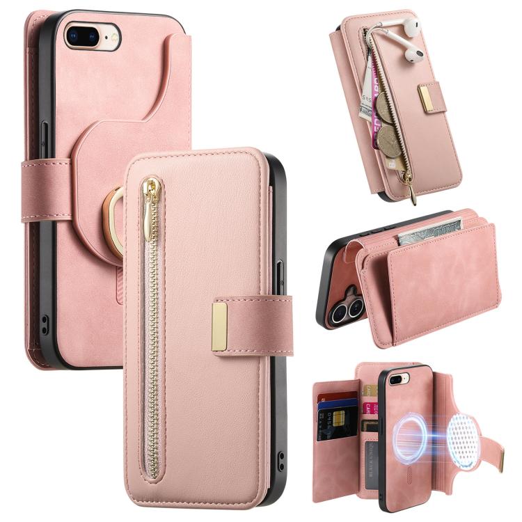 Ring Zipper Wallet RFID Blocking MagSafe Leather Phone Case, For iPhone 7 Plus / 8 Plus