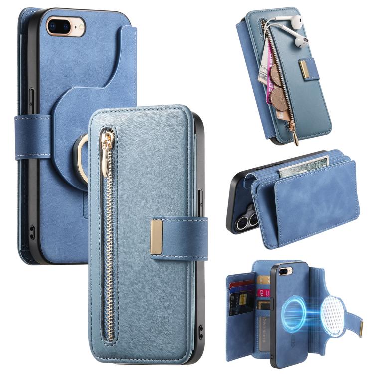Ring Zipper Wallet RFID Blocking MagSafe Leather Phone Case, For iPhone 7 Plus / 8 Plus