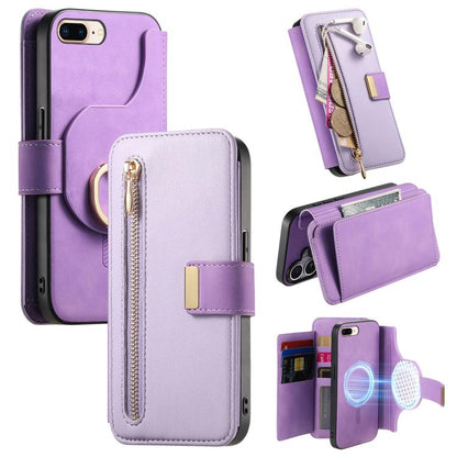 Ring Zipper Wallet RFID Blocking MagSafe Leather Phone Case, For iPhone 7 Plus / 8 Plus