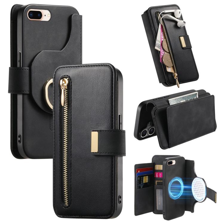 Ring Zipper Wallet RFID Blocking MagSafe Leather Phone Case, For iPhone 7 Plus / 8 Plus