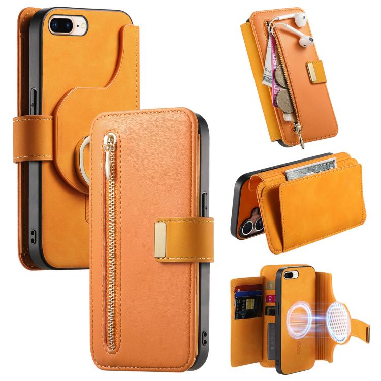 Ring Zipper Wallet RFID Blocking MagSafe Leather Phone Case, For iPhone 7 Plus / 8 Plus