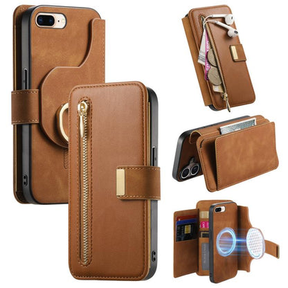 Ring Zipper Wallet RFID Blocking MagSafe Leather Phone Case, For iPhone 7 Plus / 8 Plus