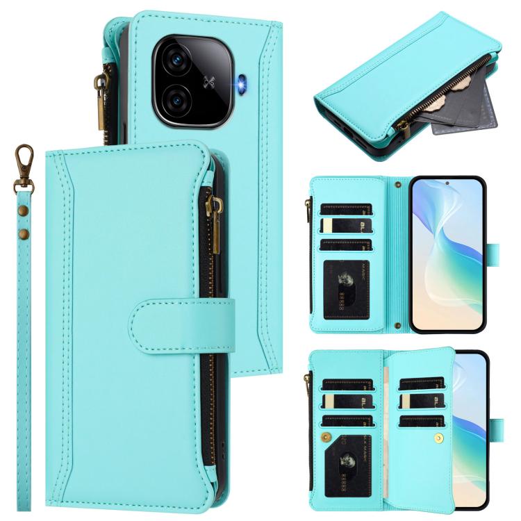 Magnetic Closure 9 Card Slots Zipper Leather Case with Hand Strap, For vivo iQOO Z9X, For vivo Y20 / Y20i / Y20S / Y11S, For vivo iQOO Z9 5G / Z9 Turbo 5G, For vivo V30 5G Global