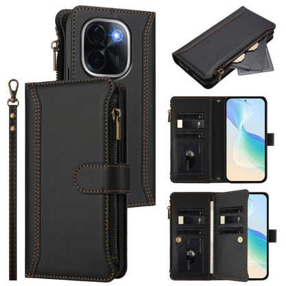 Magnetic Closure 9 Card Slots Zipper Leather Case with Hand Strap, For vivo iQOO Z9s Pro 5G India, For vivo Y03 4G Global / Y18 4G Global, For vivo V40 Lite 5G Global / V30e 5G Global, For vivo S19