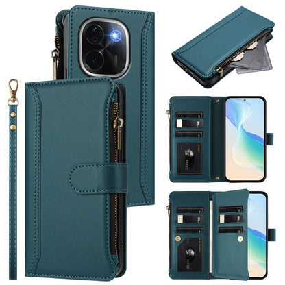 Magnetic Closure 9 Card Slots Zipper Leather Case with Hand Strap, For vivo iQOO Z9s Pro 5G India, For vivo Y03 4G Global / Y18 4G Global, For vivo V40 Lite 5G Global / V30e 5G Global, For vivo S19