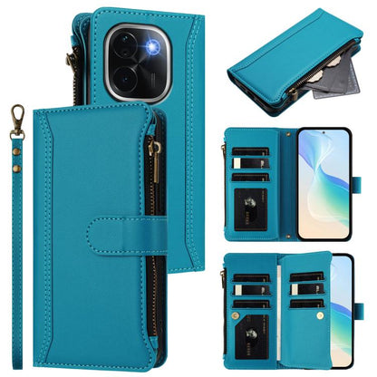 Magnetic Closure 9 Card Slots Zipper Leather Case with Hand Strap, For vivo iQOO Z9s Pro 5G India, For vivo Y03 4G Global / Y18 4G Global, For vivo V40 Lite 5G Global / V30e 5G Global, For vivo S19