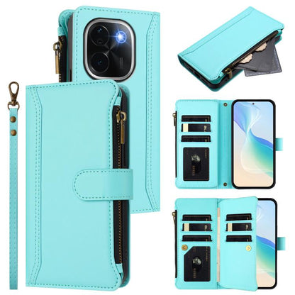 Magnetic Closure 9 Card Slots Zipper Leather Case with Hand Strap, For vivo iQOO Z9s Pro 5G India, For vivo Y03 4G Global / Y18 4G Global, For vivo V40 Lite 5G Global / V30e 5G Global, For vivo S19