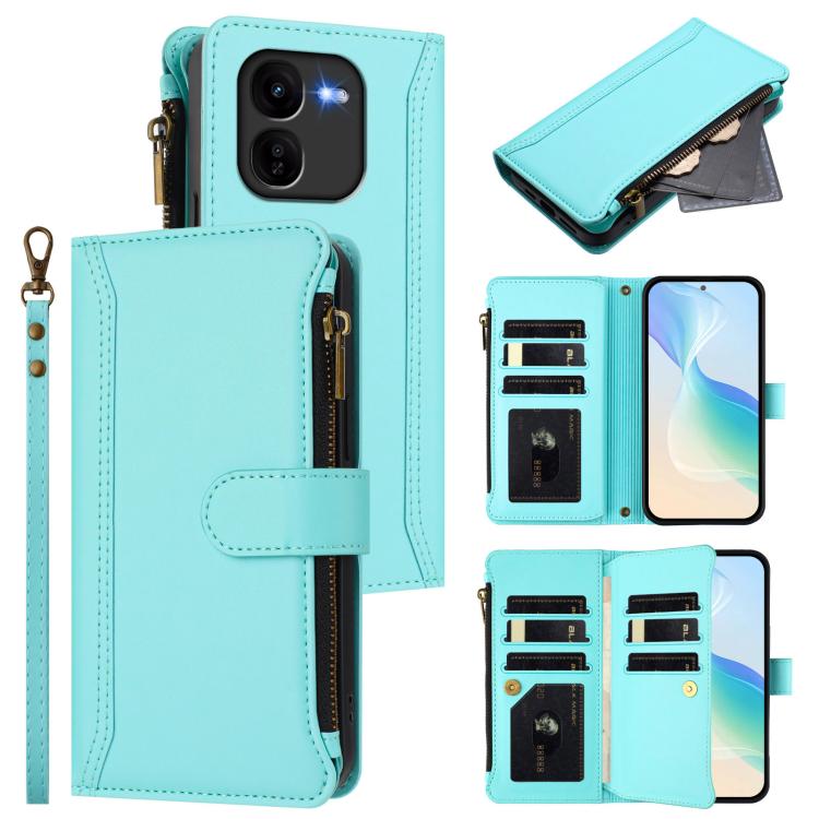 Magnetic Closure 9 Card Slots Zipper Leather Case with Hand Strap, For vivo iQOO Z9X, For vivo Y20 / Y20i / Y20S / Y11S, For vivo iQOO Z9 5G / Z9 Turbo 5G, For vivo V30 5G Global