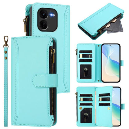 Magnetic Closure 9 Card Slots Zipper Leather Case with Hand Strap, For vivo iQOO Z9X, For vivo Y20 / Y20i / Y20S / Y11S, For vivo iQOO Z9 5G / Z9 Turbo 5G, For vivo V30 5G Global