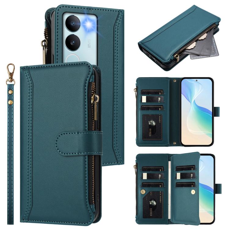 Magnetic Closure 9 Card Slots Zipper Leather Case with Hand Strap, For vivo V29E 5G Global / V30 Lite 5G Global, For vivo Y17S 4G Global, For vivo X100 5G, For vivo V29 5G Global