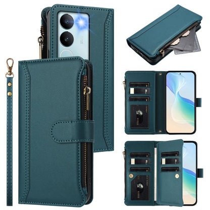 Magnetic Closure 9 Card Slots Zipper Leather Case with Hand Strap, For vivo V29E 5G Global / V30 Lite 5G Global, For vivo Y17S 4G Global, For vivo X100 5G, For vivo V29 5G Global