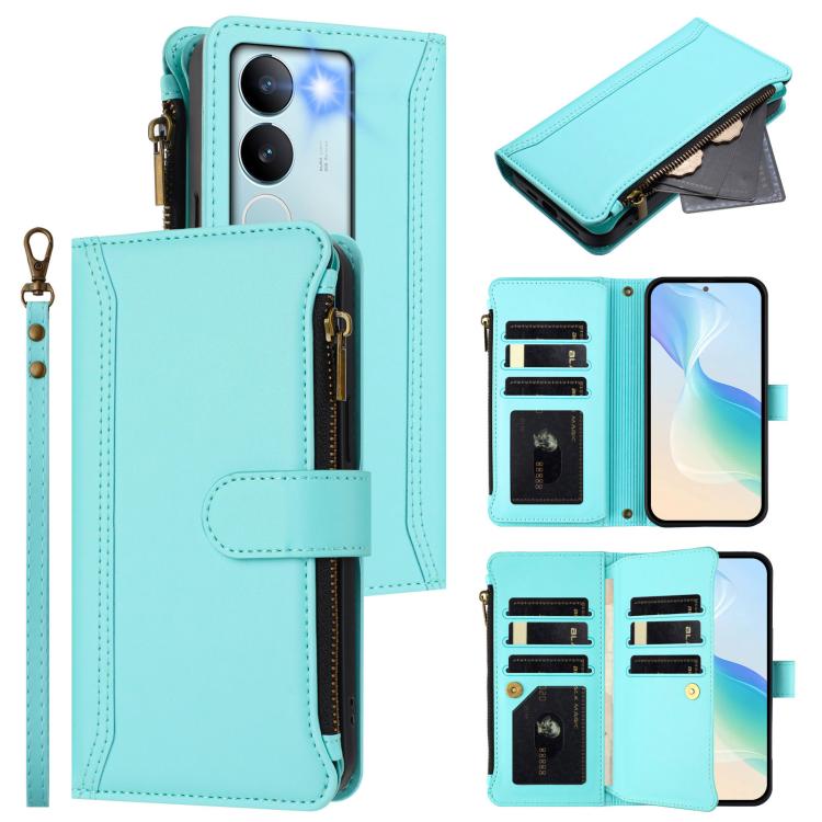 Magnetic Closure 9 Card Slots Zipper Leather Case with Hand Strap, For vivo V29E 5G Global / V30 Lite 5G Global, For vivo Y17S 4G Global, For vivo X100 5G, For vivo V29 5G Global
