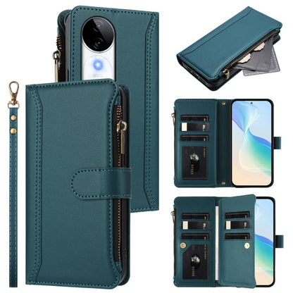 Magnetic Closure 9 Card Slots Zipper Leather Case with Hand Strap, For vivo iQOO Z9s Pro 5G India, For vivo Y03 4G Global / Y18 4G Global, For vivo V40 Lite 5G Global / V30e 5G Global, For vivo S19