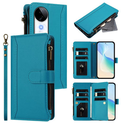 Magnetic Closure 9 Card Slots Zipper Leather Case with Hand Strap, For vivo iQOO Z9s Pro 5G India, For vivo Y03 4G Global / Y18 4G Global, For vivo V40 Lite 5G Global / V30e 5G Global, For vivo S19