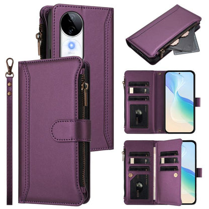 Magnetic Closure 9 Card Slots Zipper Leather Case with Hand Strap, For vivo iQOO Z9s Pro 5G India, For vivo Y03 4G Global / Y18 4G Global, For vivo V40 Lite 5G Global / V30e 5G Global, For vivo S19