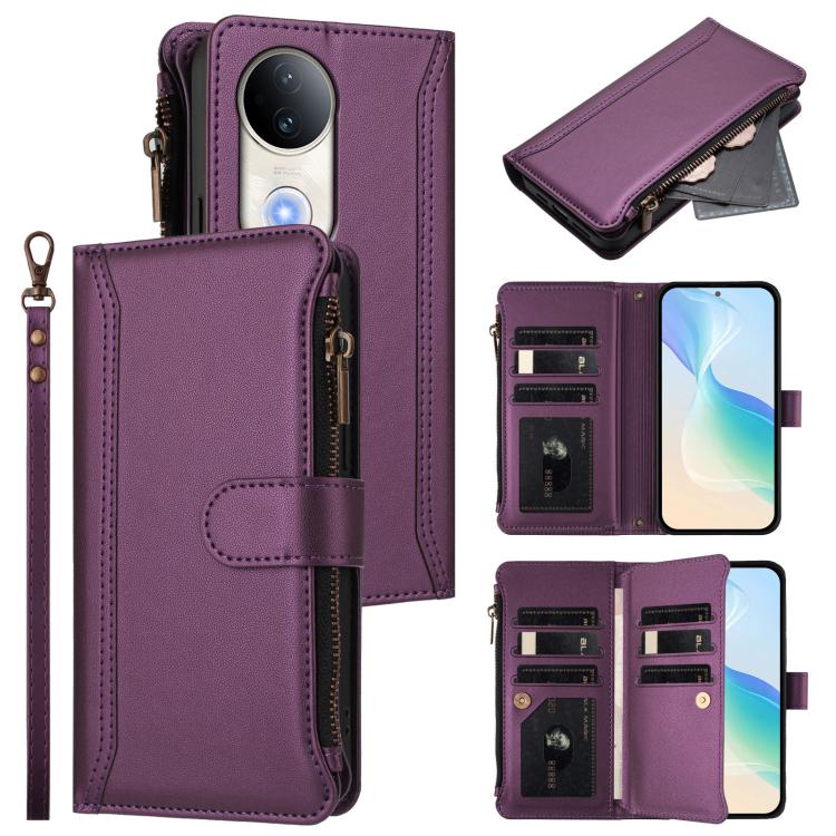 Magnetic Closure 9 Card Slots Zipper Leather Case with Hand Strap, For vivo S20 5G, For vivo S20 Pro 5G, For vivo Y19S 4G Global, For vivo X200 5G