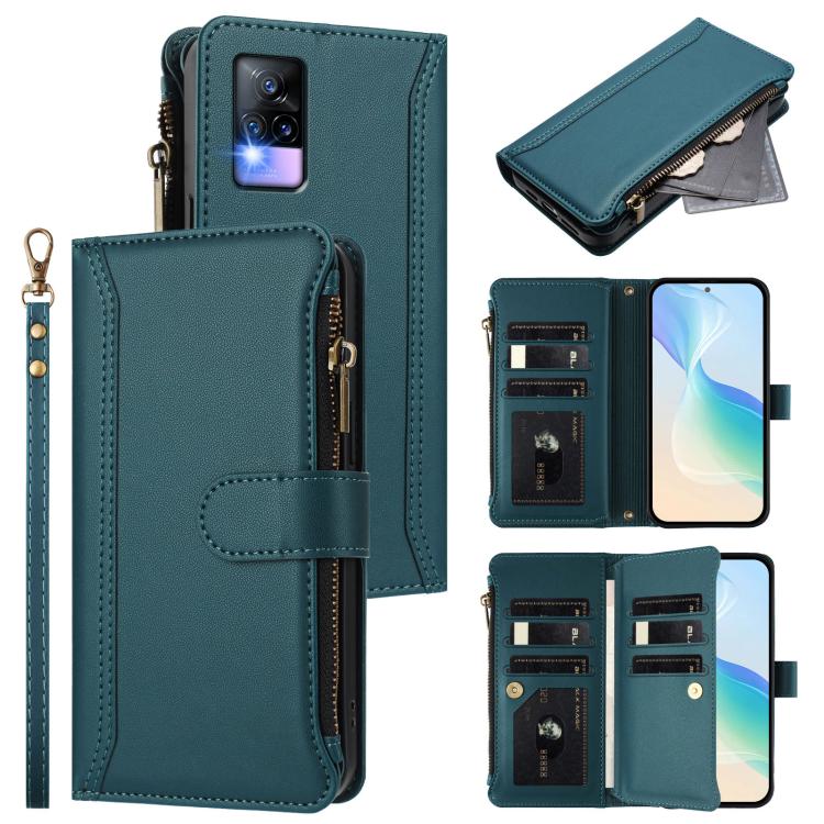 Magnetic Closure 9 Card Slots Zipper Leather Case with Hand Strap, For vivo Y35 4G Global / Y77E 5G, For vivo Y33S 4G Global / Y21 2021, For vivo V20 / V21E 4G / Y73 2021, For vivo Y30 4G Global