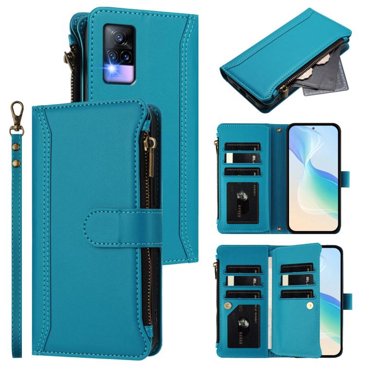 Magnetic Closure 9 Card Slots Zipper Leather Case with Hand Strap, For vivo Y35 4G Global / Y77E 5G, For vivo Y33S 4G Global / Y21 2021, For vivo V20 / V21E 4G / Y73 2021, For vivo Y30 4G Global