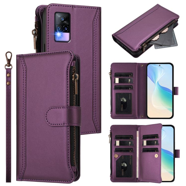Magnetic Closure 9 Card Slots Zipper Leather Case with Hand Strap, For vivo Y35 4G Global / Y77E 5G, For vivo Y33S 4G Global / Y21 2021, For vivo V20 / V21E 4G / Y73 2021, For vivo Y30 4G Global