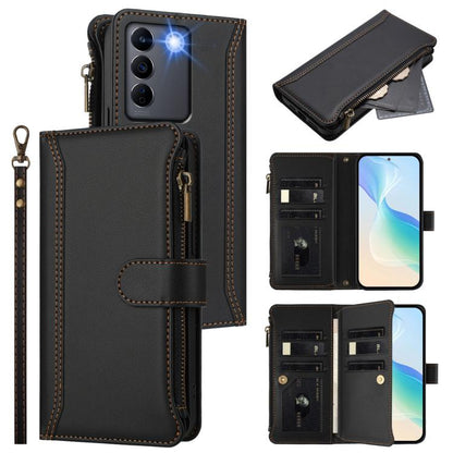 Magnetic Closure 9 Card Slots Zipper Leather Case with Hand Strap, For vivo Y27 4G 2023, For vivo Y02A 4G / Y02 4G / Y11 2023 / Y02T, For vivo V27 5G Global / V27 Pro 5G Global, For vivo V27E 4G Global / T2 4G Global