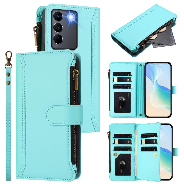 Magnetic Closure 9 Card Slots Zipper Leather Case with Hand Strap, For vivo Y27 4G 2023, For vivo Y02A 4G / Y02 4G / Y11 2023 / Y02T, For vivo V27 5G Global / V27 Pro 5G Global, For vivo V27E 4G Global / T2 4G Global