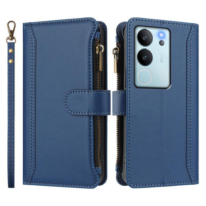 Magnetic Closure 9 Card Slots Zipper Leather Case with Hand Strap, For vivo V29E 5G Global / V30 Lite 5G Global, For vivo Y17S 4G Global, For vivo X100 5G, For vivo V29 5G Global