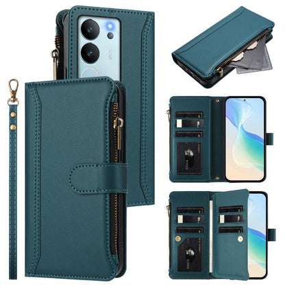 Magnetic Closure 9 Card Slots Zipper Leather Case with Hand Strap, For vivo V29E 5G Global / V30 Lite 5G Global, For vivo Y17S 4G Global, For vivo X100 5G, For vivo V29 5G Global