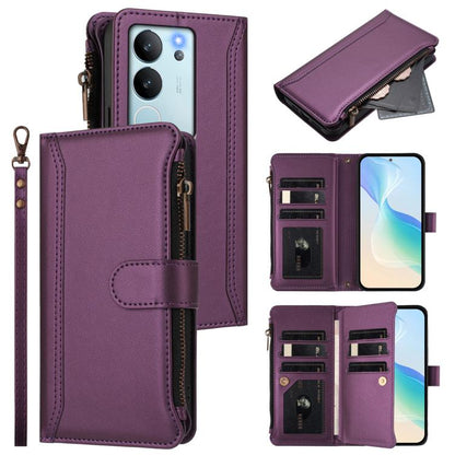 Magnetic Closure 9 Card Slots Zipper Leather Case with Hand Strap, For vivo V29E 5G Global / V30 Lite 5G Global, For vivo Y17S 4G Global, For vivo X100 5G, For vivo V29 5G Global