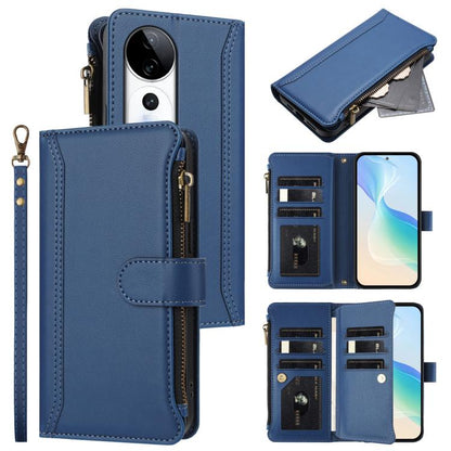 Magnetic Closure 9 Card Slots Zipper Leather Case with Hand Strap, For vivo X200 Pro mini, For vivo X200 Pro 5G, For vivo V40E 5G india / iQOO Z9s 5G, For vivo V40 5G Global / V40 Pro 5G Global