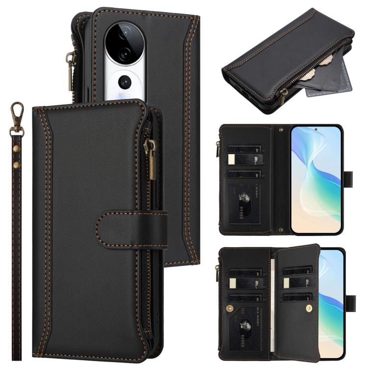 Magnetic Closure 9 Card Slots Zipper Leather Case with Hand Strap, For vivo X200 Pro mini, For vivo X200 Pro 5G, For vivo V40E 5G india / iQOO Z9s 5G, For vivo V40 5G Global / V40 Pro 5G Global