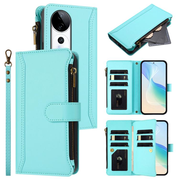 Magnetic Closure 9 Card Slots Zipper Leather Case with Hand Strap, For vivo X200 Pro mini, For vivo X200 Pro 5G, For vivo V40E 5G india / iQOO Z9s 5G, For vivo V40 5G Global / V40 Pro 5G Global