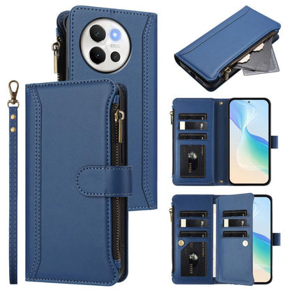 Magnetic Closure 9 Card Slots Zipper Leather Case with Hand Strap, For vivo iQOO Z9s Pro 5G India, For vivo Y03 4G Global / Y18 4G Global, For vivo V40 Lite 5G Global / V30e 5G Global, For vivo S19