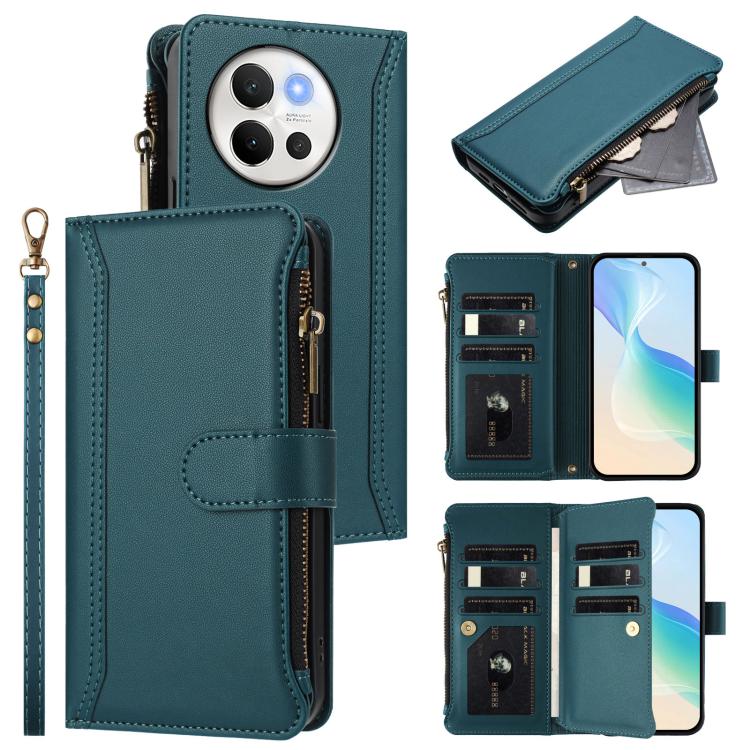 Magnetic Closure 9 Card Slots Zipper Leather Case with Hand Strap, For vivo iQOO Z9s Pro 5G India, For vivo Y03 4G Global / Y18 4G Global, For vivo V40 Lite 5G Global / V30e 5G Global, For vivo S19