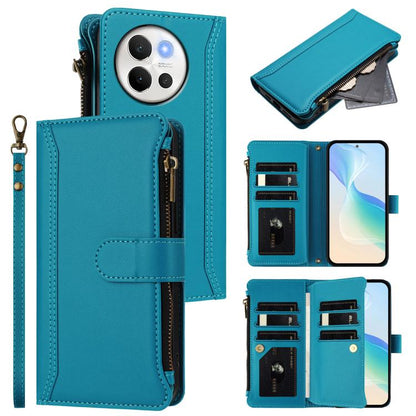 Magnetic Closure 9 Card Slots Zipper Leather Case with Hand Strap, For vivo iQOO Z9s Pro 5G India, For vivo Y03 4G Global / Y18 4G Global, For vivo V40 Lite 5G Global / V30e 5G Global, For vivo S19