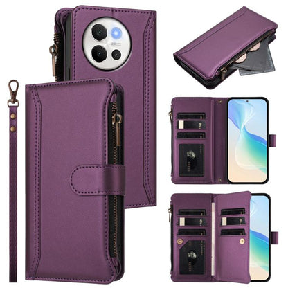 Magnetic Closure 9 Card Slots Zipper Leather Case with Hand Strap, For vivo iQOO Z9s Pro 5G India, For vivo Y03 4G Global / Y18 4G Global, For vivo V40 Lite 5G Global / V30e 5G Global, For vivo S19